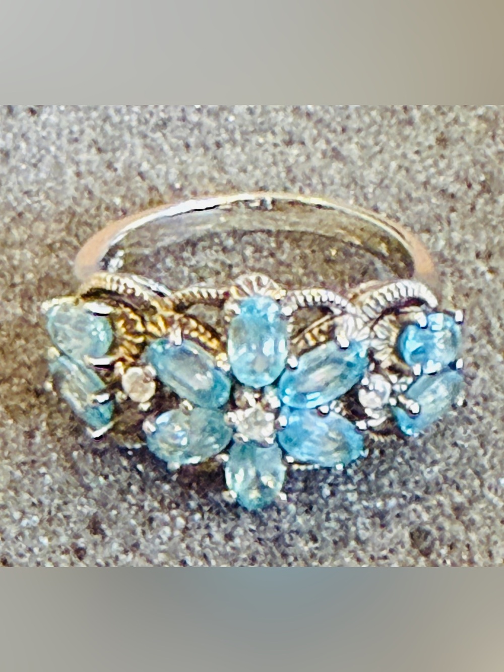Sterling Blue Topaz Flower Ring 7